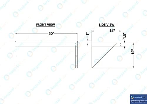 AmGood 14 in. x 30 in. Stainless Steel Wall Shelf with Backsplash - Holds 255 lbs - NSF 18-Gauge, Bullnose Edge | Commercial Microwave Shelf - Image 5