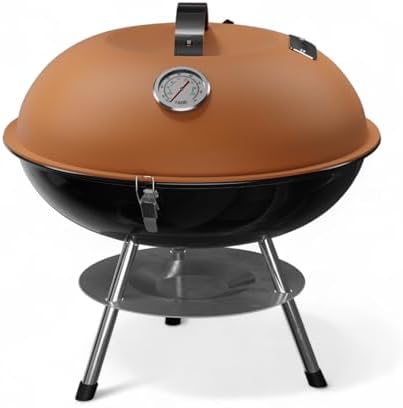GasOne 14-inch Portable Charcoal Barbecue Grill with Thermometer Lux Brown by GasOne