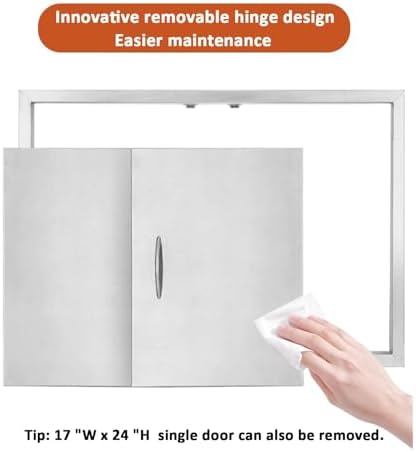 JIE JIN 31" W X 24" H Outdoor Kitchen Doors Double Doors Thickened 304 Brushed Stainless Steel BBQ Access Door BBQ Island Doors Outdoor Kitchen Accessories Door for Outdoor Kitchen BBQ Island - Image 6