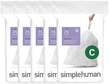 simplehuman Code C 100 Count Custom Fit Liners, Drawstring Kitchen Trash Bags, Single Mess-Free Dispense, Extra Thick and Double Seamed, 50% PCR Plastic, 10-12 Liter, 2.6-3.2 Gallon, White by Unknown