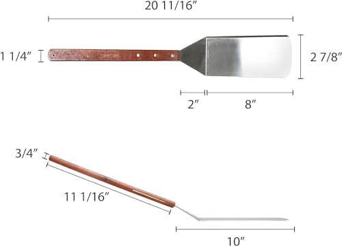 TrueCraftware- 8" x 3" Stainless Steel Solid Turner 21" Wooden Handle Spatula Scraper Hamburger Pancake Flipper BBQ Grill Flat Top Griddle Commercial Grade - Image 5