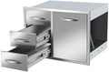 Outdoor Kitchen BBQ Island Drawers Combo 28" W x 20.1" H x 19.7" D with Handles BBQ Access Triple Drawers and Trash Drawer for BBQ Island Patio Grill Station by KODOM