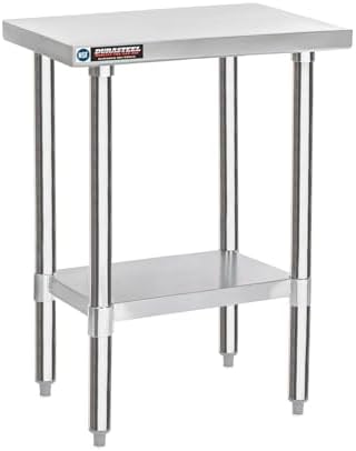 DuraSteel 24x18 Stainless Steel Work Table - NSF Commercial Prep Metal Table - Outdoor Pizza Oven Stand w/Under Shelf - Kitchen Island Laundry Utility Garage Microwave Stand Large Rolling Storage Cart by DuraSteel