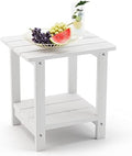 LUE BONA Outdoor Side Table, 2-Tier HDPS Small Patio Table, White by LUEBONA