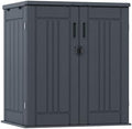 Outdoor Storage Cabinet with 2 Shelves, Waterproof Resin Vertical Tool Shed, Lockable 15 cu. ft. Storage Shed for Patio, Garden, Yard, Grey by ZYJOYY