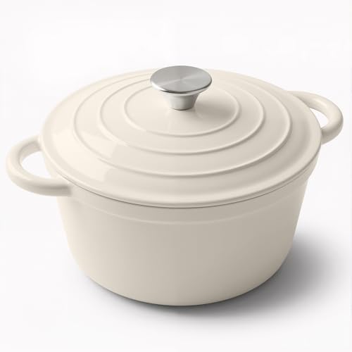 Miereirl 6 Quart Enameled Dutch Oven Pot with Lid, Cast Iron Dutch Oven with Dual Handles for Bread Baking, Cooking, Non-stick Enamel Coated Cookware (Beige) by Miereirl