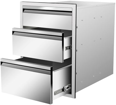 Outdoor Kitchen Drawers 18" W x 24" H x 23" D Flush Mount Triple BBQ Drawers with Chrome Handle Stainless Steel Drawer for Outdoor Kitchen Island, Patio Grill Station by SGOLAN