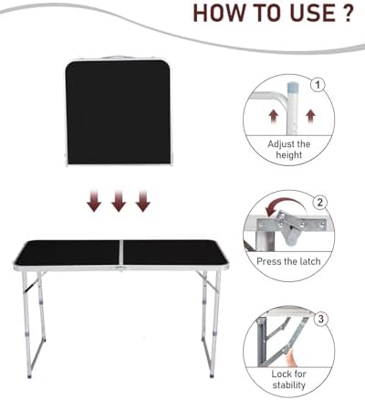 Outvita 4ft Portable Folding Camping Table Lightweight Suitcase Black - Image 5