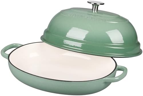 EDGING CASTING Enameled Oval Cast Iron Dutch Oven Pot with Lid, Bread Dutch Oven for Sourdough Bread Baking, Dutch Oven Bread, Bread Oven, 6QT, Sage Green - Image 3