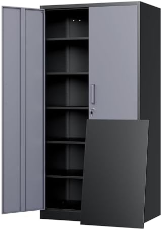 Yizosh Metal Storage Cabinet with Locking Doors and 5 Adjustable Shelves, 72" Garage Storage Cabinet Steel Lockable for Office,Home,Garage by Yizosh