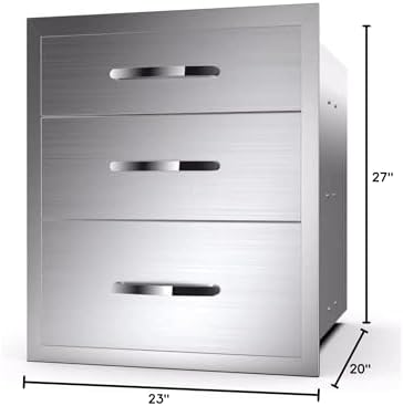 Pull Out Trash Drawer, Lower Sliding Rails Stainless Steel Roll Out Trash Bin Pull Out Tray With Handle For Outdoor Kitchen BBQ Island Grill Station,Three Drawers - Image 3