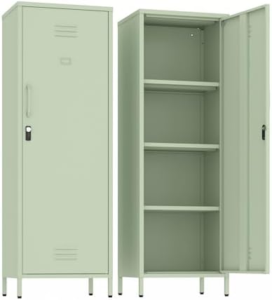 Metal Locker Storage Cabinets Lockable Single File Storage Cabinet with Door and Removable Shelves Kids Locker for School Gym Pantry Kitchen (Green) by Epochsteele