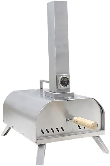 Outdoor Wood Pellet Pizza Oven, Pizza Maker with Rotating Pizza Stone, Built-in Thermometer, Foldable Legs, and Removable Chimney for Backyard, Camping, and BBQ (11" Stainless Steel Pellet Pizza Oven) by Unknown