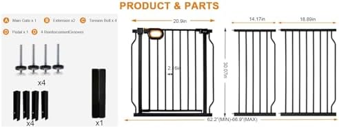 62.2-66.9 Inch Extra Wide Baby Gate with Door for Stairs Doorways - Image 5