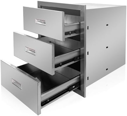Outdoor Kitchen Triple Layer Drawer 16'' W x 21.6'' H x 18'' D Flush Mount BBQ Access Drawers Stainless Steel BBQ Island Drawers with Handle Suitable for Outdoor Kitchen Island Grill Station by Fsehyue