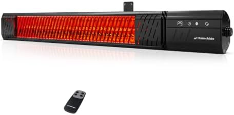ThermoMate Infared Patio Heater for Outdoor, Electric 1500W IP65 Waterproof with Remote, 9 Heating Levels & 24H Timer for Restaurant Backyard, Plug-in 120V Black by ThermoMate