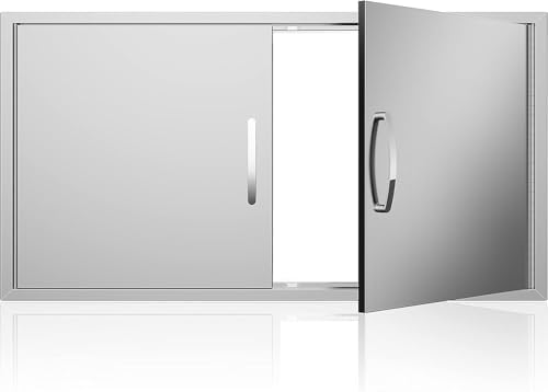 Outdoor Kitchen Doors 42W x 21H Inch, Double BBQ Access Doors 304 Stainless Steel for Outdoor Kitchen Cabinet Grill Station or BBQ Island by KODOM