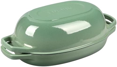 EDGING CASTING Enameled Cast Iron Oval Dutch Oven Pot with Lid, Dutch Oven for Sourdough Bread Baking, Bread Oven, Bread Dutch Oven, Oval Bread Pan, 5qt, Sage Green - Image 7