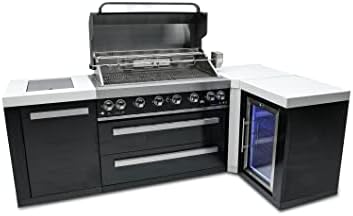 Mont Alpi 94"W x 50"D Black Stainless Steel L-shaped Modular Outdoor Kitchen Island + Infrared Side Burner + Refrigerator + 44"W 6-Burner BBQ Grill + Granite Countertops + Storage Cabinets & Drawers - Image 3