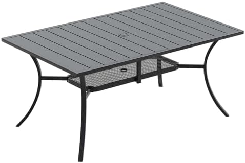 Outdoor Dining Table for 6, 59.2" Rectangle Outdoor Table with Adjustable Umbrella Hole and Storage Shelf, All-Weather Metal Patio Dining Table for Lawn Garden Backyard Deck, Black - Image 7