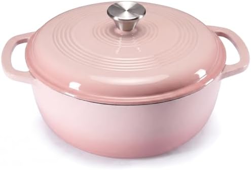 NEWBULIG Enamel Cast Iron Dutch Oven, 6 Quart Pot with Lid, Pink by NEWBULIG