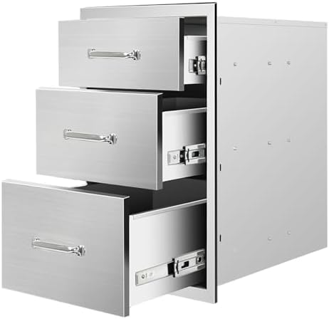 Outdoor Kitchen Drawers 14" W x 21" H x 23" D Stainless Steel Triple Drawers with Ergonomic Handle for BBQ Island, Patio Grill Station & Outdoor Kitchen Cabinets by Unknown