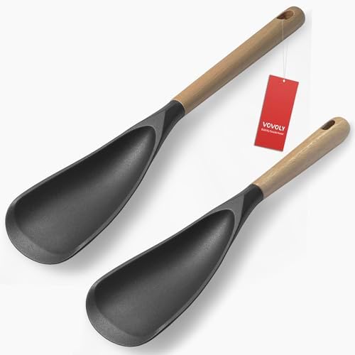 Vovoly Cooking Spoons, Nonstick Silicone Spatula Spoon Set, 11"+13", Black by VOVOLY
