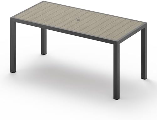 Outdoor Dining Table, Aluminum Patio Table Set, All Weather Patio Dining Furniture Set with Umbrella Hole for Backyard, Deck, Poolside (Gray) by Oasbira