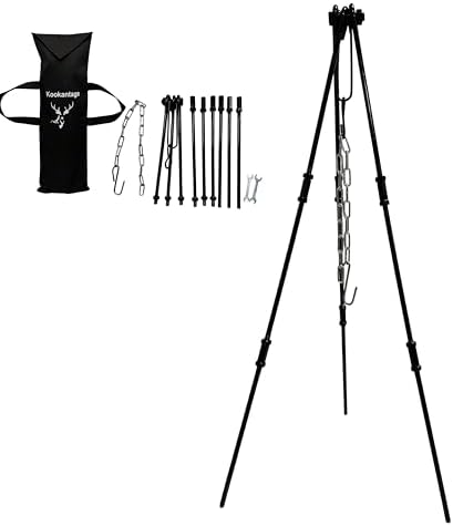Heavy Duty Steel Tripod with Chain, Collapsible 42" H, 10mm Solid Steel Bars Black Steel Tripod,Adjustable Camping Tripod for Cast Iron Dutch Oven Pot on The Wild Camping by Kookantage