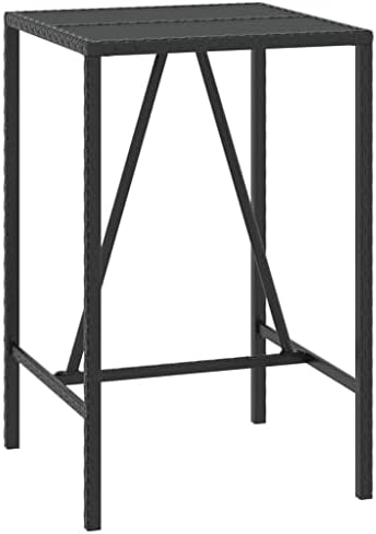 Bar Table with Glass Top Black Poly Rattan Tall Modern Versatile Garden Table Outdoor Dining Patio Terrace Backyard Outdoor Eating Garden Dining Furniture Patio - Image 3