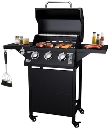 3-Burner Propane Gas Grill, 30000 BTU Outdoor Stainless Steel BBQ by LOUAORIS