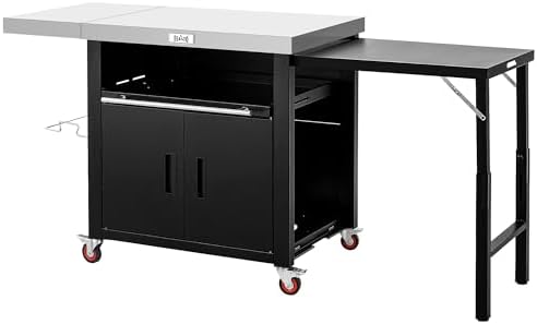 Feasto Outdoor Kitchen Island with Cabinet, 74” x 26” Rolling Grill Table by Idealforcook