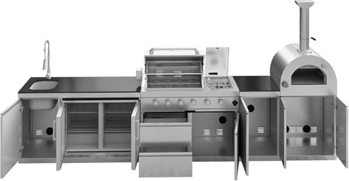 150" Outdoor Kitchen Island,108,000 BTU, Natural Gas BBQ Grill with Pizza Oven,Rotisserie,Double Door Refrigerator,Granite Countertop,Storage Cabinets & Drawers,Stainless Steel Build. - Image 5