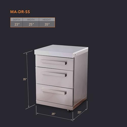 Mont Alpi 3-Drawer Soft-Close Stainless Steel Outdoor Kitchen Cabinet Module with White Granite Countertop - 25" W | 304 SS | MAi805 & MAi400 - Image 2