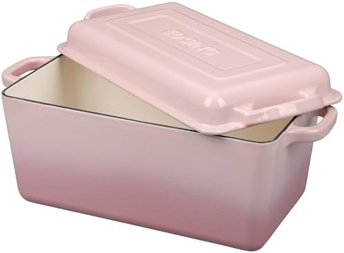 EDGING CASTING Enameled Cast Iron Dutch Oven, Oblong Bread Oven for Sourdough Bread Baking, Baking Pan, Dual Handles, Oven Safe, 4 Quart, Pink - Image 5