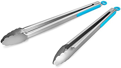 304 Stainless Steel Kitchen Cooking Tongs, 14 & 16 Inch, Set of 2, Blue by ALLWIN-HOUSEWARE