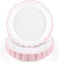 NatNarr 30 Pk Pink Paper Plates 9" Scalloped Pink White Party Plates by NatNarr