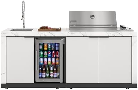KoolMore Reserve 83 in. Outdoor Kitchen Suite with White Stone Counters and Sides, 4-Burner Grill, Stainless Steel Sink and Faucet by KoolMore
