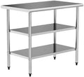 Stainless Steel Work Table 24 x 48 Inch with 2 Adjustable Undershelves, Heavy-Duty Metal Prep Table for Commercial Kitchen & Restaurant, Garage, Outdoor by Chingoo