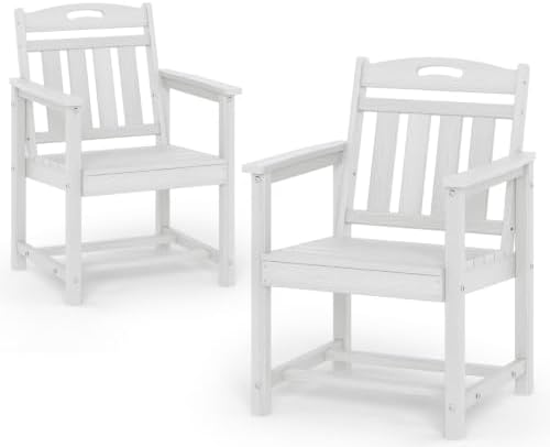 HDPE Outdoor Patio Dining Chairs with Wide Seat of 2, Oversized, White by Suunyn
