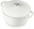 E-far 6 Quart Dutch Oven, Enameled Cast Iron Dutch Oven Pot with Lid, Nonstick Round Cookware for Braising/Stews/Roasting/Bread Baking/Cooking, Heavy Duty, Induction & Oven Safe - White by E-far