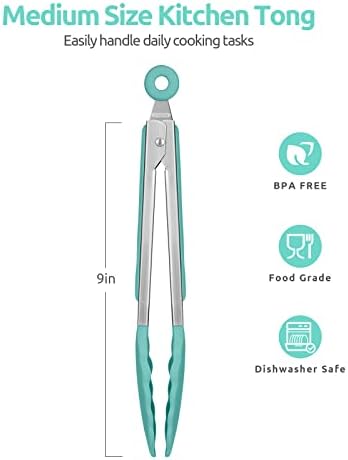 U-Taste Kitchen Tong for Cooking, 600ºF Heat-Resistant Silicon, 9"/Aqua Sky - Image 2