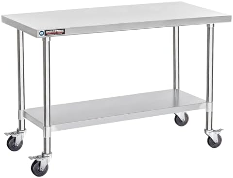 DuraSteel 24x60 NSF Stainless Steel Cart Work Table - Heavy Duty Rolling Food Prep Table Countertop Island - Metal Utility Cart on Wheels Caster, Grill Stand Storage Outdoor Kitchen Tables Bar Top by DuraSteel