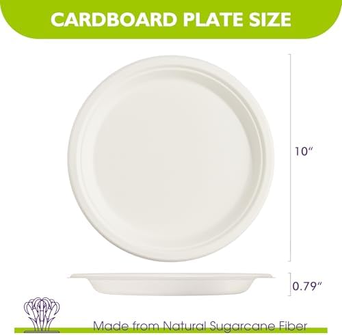 Compostable Paper Plates 10 Inch 500 Pack, Biodegradable Disposable Plates Heavy Duty White Plates, Made of Natural Sugarcane Bagasse, Unbleached Round Dinner Plates - Image 2