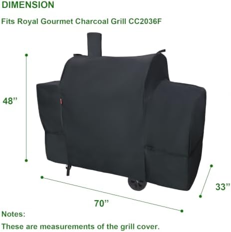 Outdoor Grill Cover for Royal Gourmet CC2036F Barrel Charcoal Grill, Cover Geny Waterproof 600D Heavy Duty BBQ Grill Cover, Charcoal Smoker Grill Covers Fit Royal Gourmet CC Series Grills. - Image 2