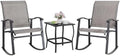 Shintenchi 3 Piece Rocking Bistro Set, Outdoor Furniture with Rocker Chairs and Glass Coffee Table Balcony, Porch Furniture for Small Space, Gray by Shintenchi%7CFurnitureMadeforRealLife