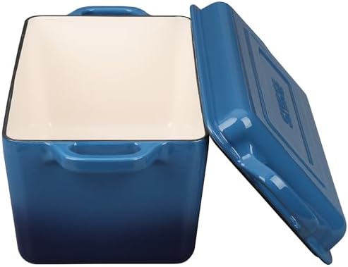 EDGING CASTING Enameled Cast Iron Dutch Oven, Oblong Bread Oven for Sourdough Bread Baking, Baking Pan, Dual Handles, Oven Safe, 4 Quart, Lake Blue - Image 7