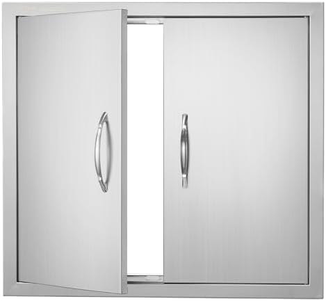 VEVOR BBQ Access Door, 26W x 24H Inch Double Outdoor Kitchen Door, Stainless Steel Flush Mount Door, Wall Vertical Door with Handles, for BBQ Island, Grilling Station, Outside Cabinet, Silver by VEVOR
