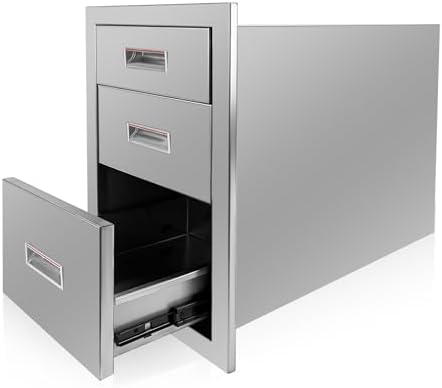 Outdoor Kitchen Triple Layer Drawer 14'' W x 20.3'' H x 23'' D Flush Mount BBQ Access Drawers Stainless Steel BBQ Island Drawers with Handle Suitable for Outdoor Kitchen Island Grill Station by Fsehyue