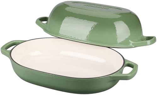 EDGING CASTING Enameled Cast Iron Oval Dutch Oven Pot with Lid, Dutch Oven for Sourdough Bread Baking, Bread Oven, Bread Dutch Oven, Oval Bread Pan, 7qt, Pistachio Green - Image 4
